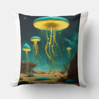 "Luminous Elegance: Jellyfish on Pale Black" Throw Pillow