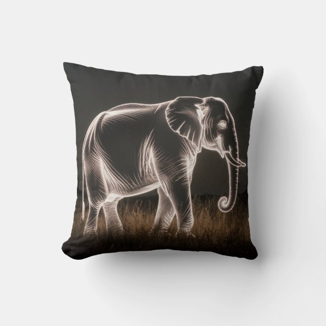 Luminous Elephant Silhouette Throw Pillow (Front)