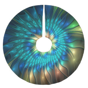 Luminous Fantasy Flower, Colorful Abstract Fractal Brushed Polyester Tree Skirt