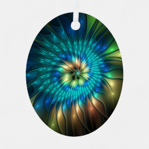 Luminous Fantasy Flower, Colorful Abstract Fractal Metal Ornament