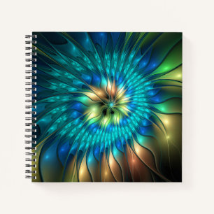 Luminous Fantasy Flower, Colorful Abstract Fractal Notebook