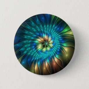 Luminous Fantasy Flower, Colourful Abstract Fracta 2 Inch Round Button