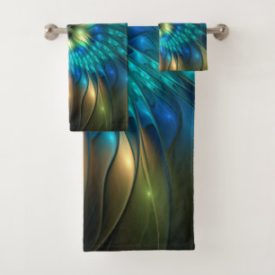 Luminous Fantasy Flower, Colourful Abstract Fracta Bath Towel Set