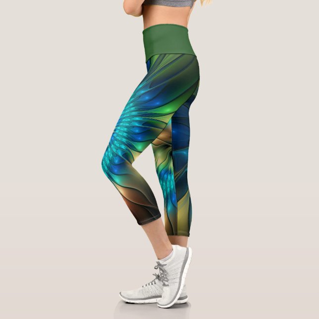 Luminous Fantasy Flower, Colourful Abstract Fracta Capri Leggings (Left)