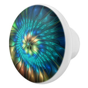 Luminous Fantasy Flower, Colourful Abstract Fracta Ceramic Knob