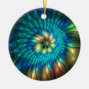 Luminous Fantasy Flower, Colourful Abstract Fracta Ceramic Ornament