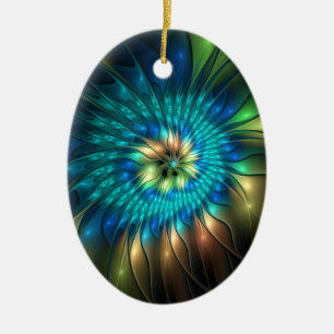 Luminous Fantasy Flower, Colourful Abstract Fracta Ceramic Ornament