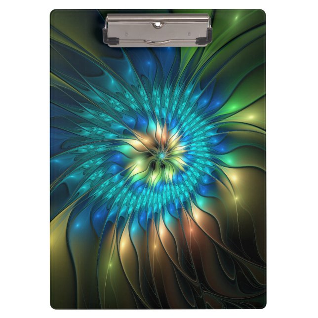Luminous Fantasy Flower, Colourful Abstract Fracta Clipboard (Front)