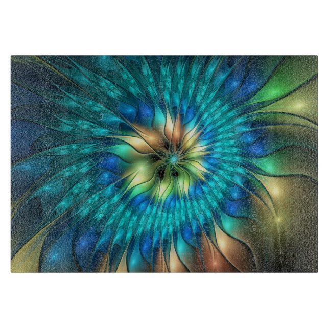 Luminous Fantasy Flower, Colourful Abstract Fracta Cutting Board (Front)