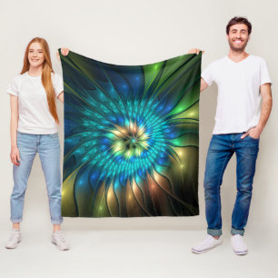 Luminous Fantasy Flower, Colourful Abstract Fracta Fleece Blanket
