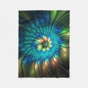 Luminous Fantasy Flower, Colourful Abstract Fracta Fleece Blanket