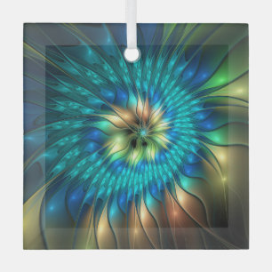 Luminous Fantasy Flower, Colourful Abstract Fracta Glass Ornament