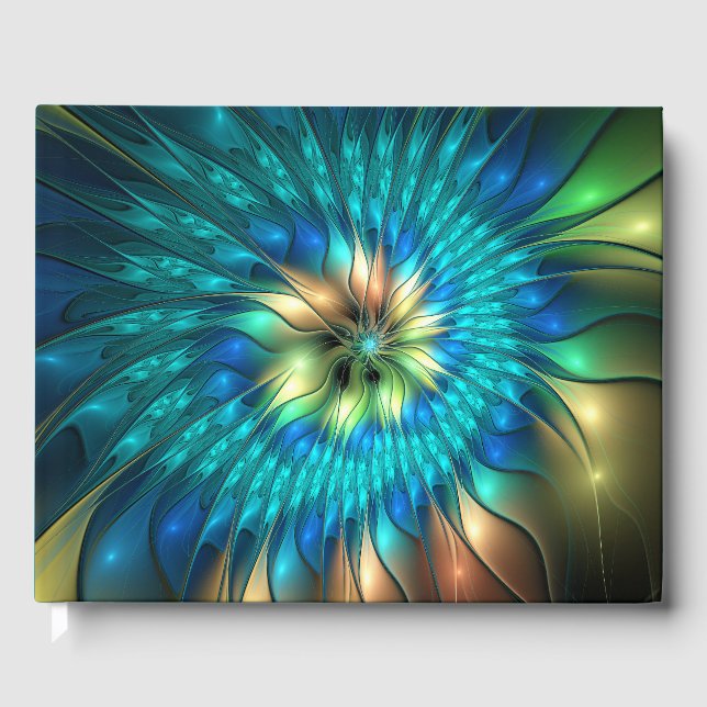 Luminous Fantasy Flower, Colourful Abstract Fracta Guest Book (Front)