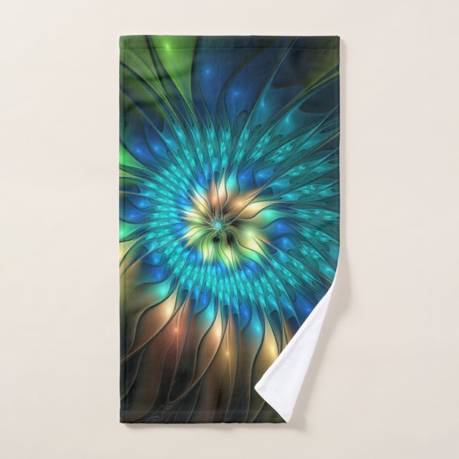 Luminous Fantasy Flower, Colourful Abstract Fracta Hand Towel (Hand Towel)
