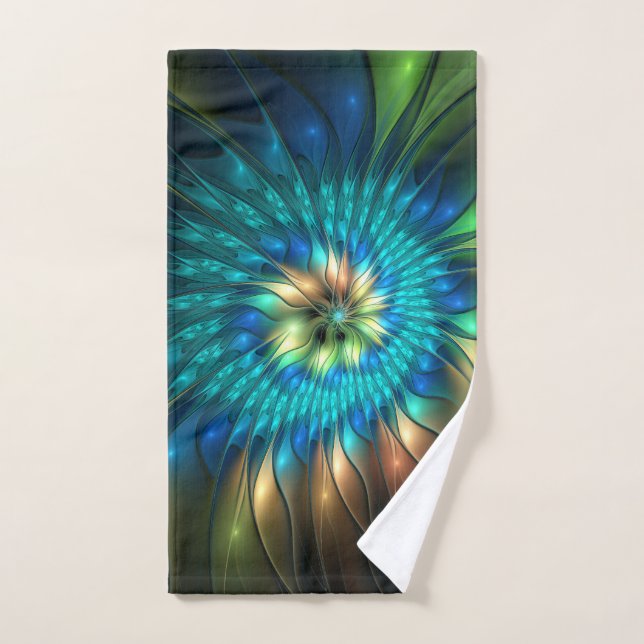 Luminous Fantasy Flower, Colourful Abstract Fracta Hand Towel (Hand Towel)