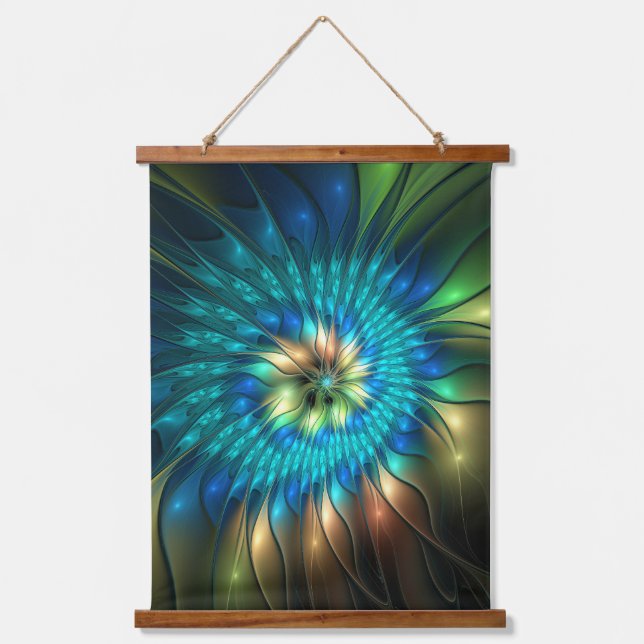 Luminous Fantasy Flower, Colourful Abstract Fracta Hanging Tapestry (Front)