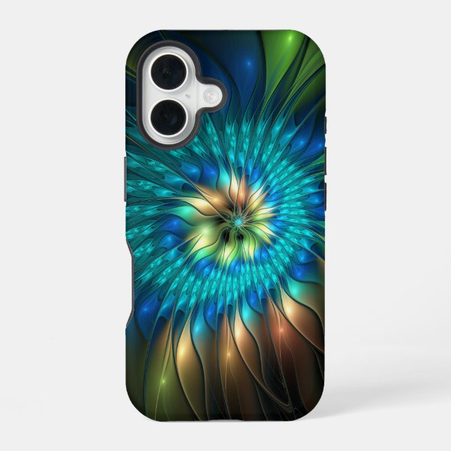 Luminous Fantasy Flower, Colourful Abstract Fracta iPhone 16 Case (Back)