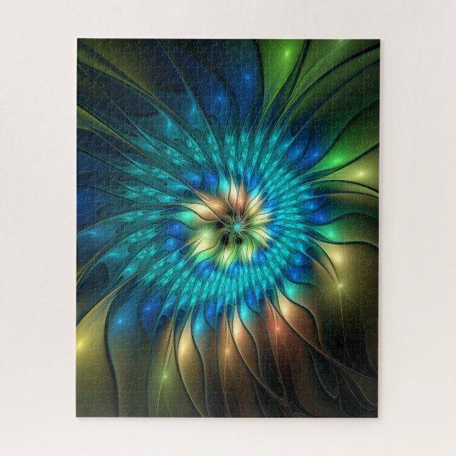 Luminous Fantasy Flower, Colourful Abstract Fracta Jigsaw Puzzle (Vertical)