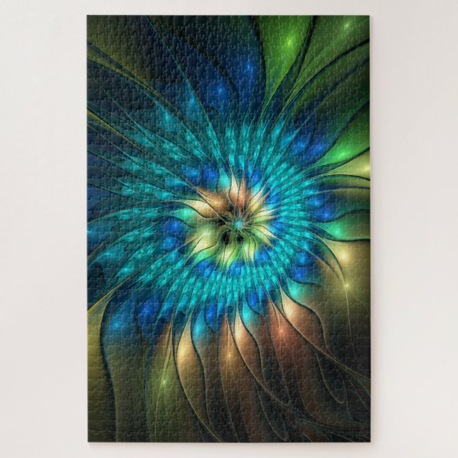 Luminous Fantasy Flower, Colourful Abstract Fracta Jigsaw Puzzle (Vertical)
