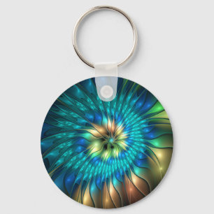 Luminous Fantasy Flower, Colourful Abstract Fracta Keychain