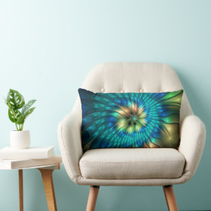 Luminous Fantasy Flower, Colourful Abstract Fracta Lumbar Pillow