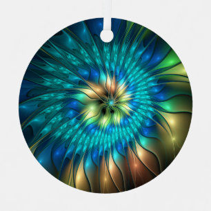 Luminous Fantasy Flower, Colourful Abstract Fracta Metal Ornament