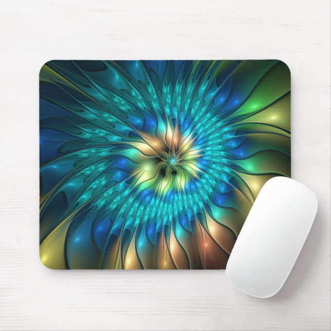 Luminous Fantasy Flower, Colourful Abstract Fracta Mouse Pad (With Mouse)