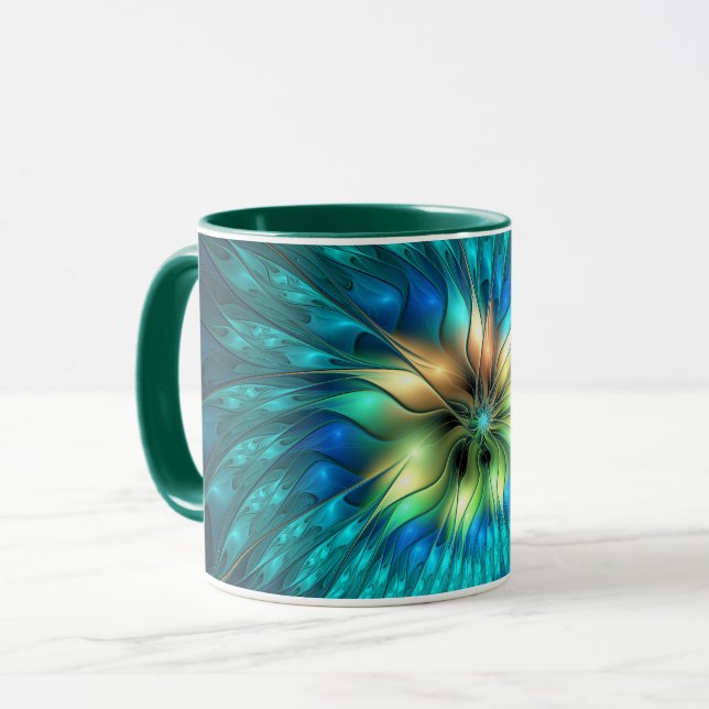 Luminous Fantasy Flower, Colourful Abstract Fracta Mug (Front Left)