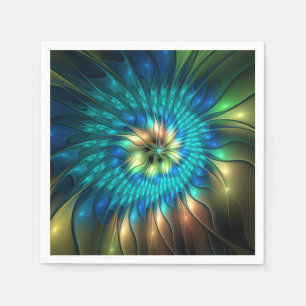 Luminous Fantasy Flower, Colourful Abstract Fracta Napkin