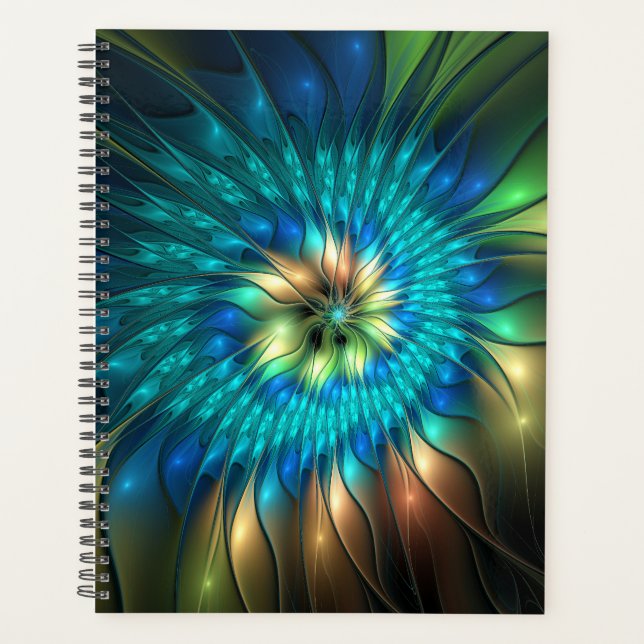 Luminous Fantasy Flower, Colourful Abstract Fracta Planner (Front)
