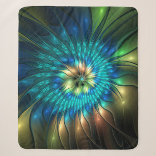 Luminous Fantasy Flower, Colourful Abstract Fracta Sherpa Blanket