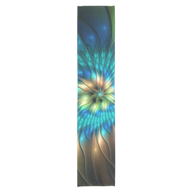 Luminous Fantasy Flower, Colourful Abstract Fracta Short Table Runner (Front)