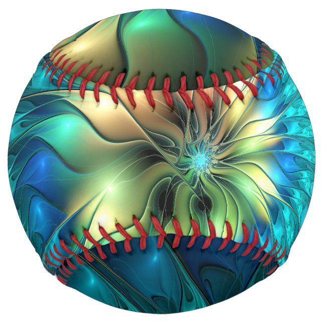 Luminous Fantasy Flower, Colourful Abstract Fracta Softball (Front)