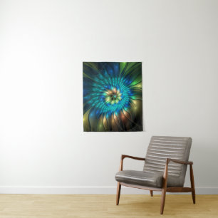 Luminous Fantasy Flower, Colourful Abstract Fracta Tapestry