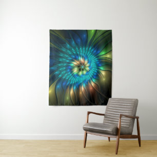 Luminous Fantasy Flower, Colourful Abstract Fracta Tapestry
