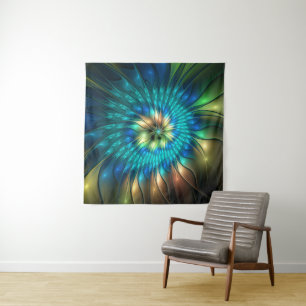 Luminous Fantasy Flower, Colourful Abstract Fracta Tapestry