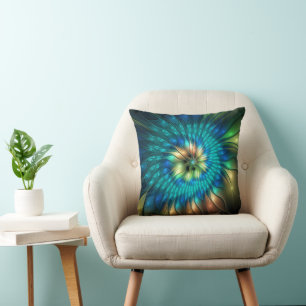 Luminous Fantasy Flower, Colourful Abstract Fracta Throw Pillow