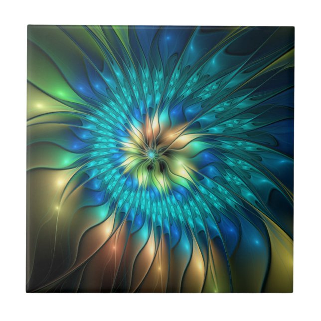 Luminous Fantasy Flower, Colourful Abstract Fracta Tile (Front)