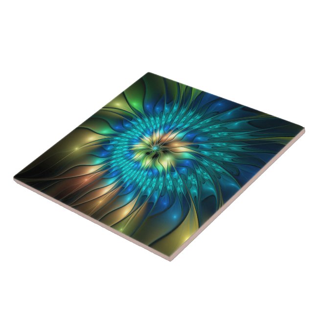Luminous Fantasy Flower, Colourful Abstract Fracta Tile (Side)