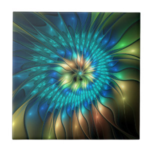 Luminous Fantasy Flower, Colourful Abstract Fracta Tile