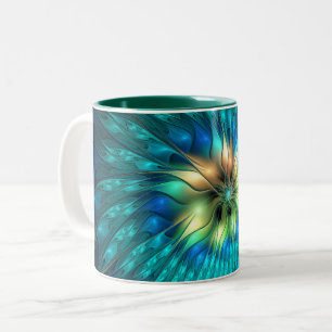 Luminous Fantasy Flower, Colourful Abstract Fracta Two-Tone Coffee Mug