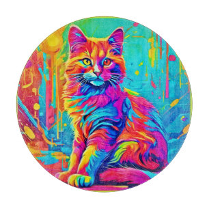 Luminous Feline: Colourful Neon Cat Cutting Board
