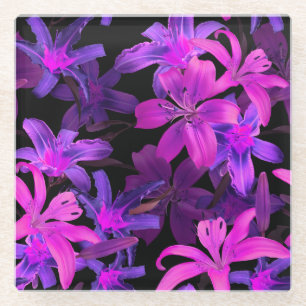 Luminous floral pattern, neon jungle lights. glass coaster