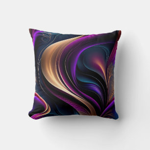 Luminous Flow - Bold Purple, Teal, and Gold Art Throw Pillow