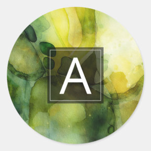 Luminous Flow Green Abstract Watercolor Classic Round Sticker