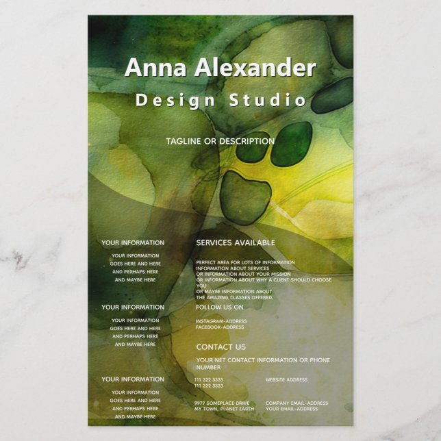 Luminous Flow | Green Abstract Watercolor  Flyer (Front)
