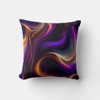Luminous Flow - Vibrant Purple, Orange, & Gold Art Throw Pillow