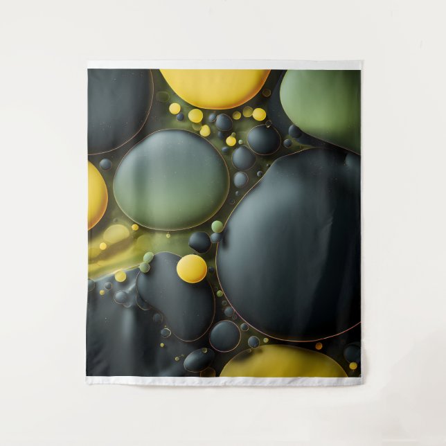 Luminous Fluid Dynamics: Yellow and Green Abstract Tapestry (Front)
