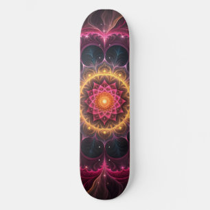 Luminous Fractal Flower Spiritual Art Design Skateboard