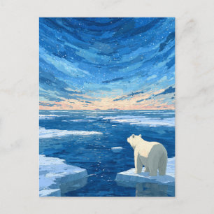 Luminous Giant Moon Polar Bear Arctic Night Postcard